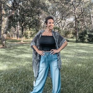 Denim wide leg pants